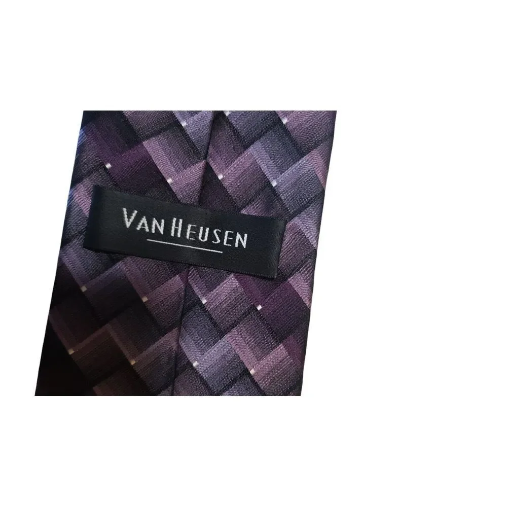 Van Heusen Purple Stain Resistant Hand‎ Made 100% Silk Men's Neck Tie Business